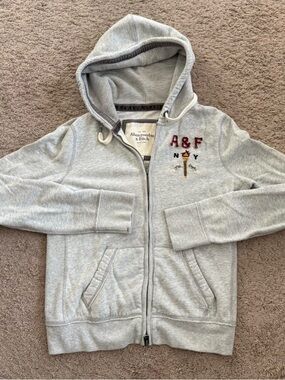 Abercrombie & Fitch Womens Light Gray Zip-Up Hoodie